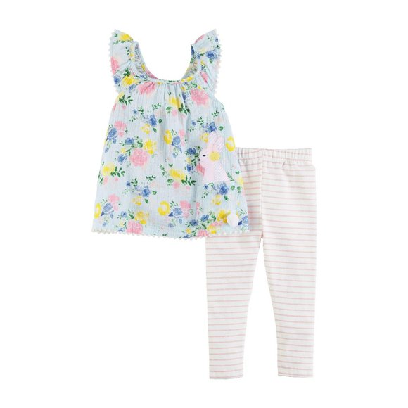 Mud Pie Little Girls' Easter Bunny Floral Tunic and Legging 2pcs Set - Picture 1 of 2